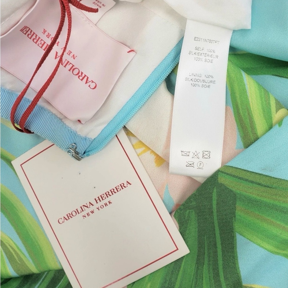 Carolina Herrera 100% Silk Floral Halter Maxi Dress in Light Blue and Green - Picture 5 of 5